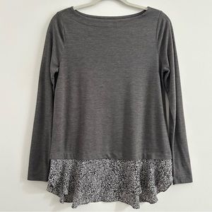 4/$25 Loft Boatneck Faux Layer Leopard Print Long Sleeve Knit Top - Grey Small P